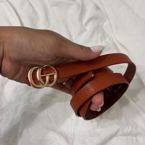 BOUTIQUE Faux Leather Women's Brown Gold Chic Casual Trendy Neutral Mini Belt